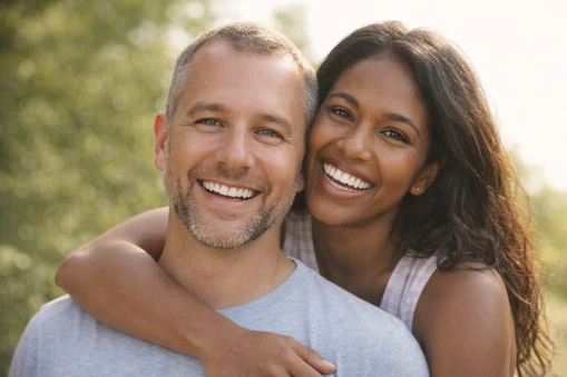 Happy couple smiling after cosmetic dental work